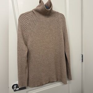 Turtleneck Ribbed Knit Sweater - Taupe